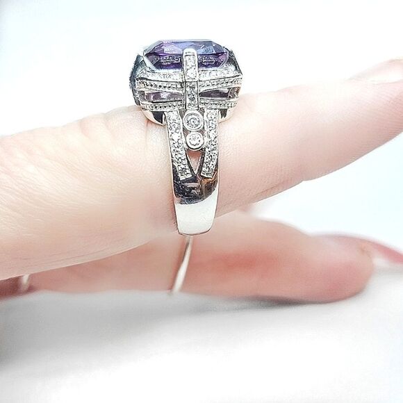 Cushion Cut Tanzanite Split Shank & Split Gallery Statement Ring | Size 8 - Picture 11 of 15